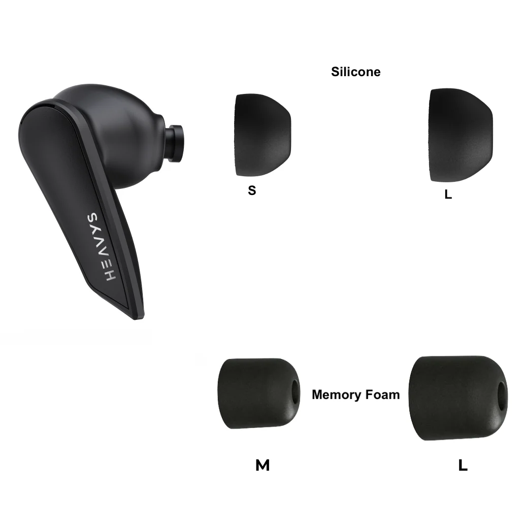 Silicone & Memory Foam Ear Tips for Heavys H1E Earbuds replacement kit